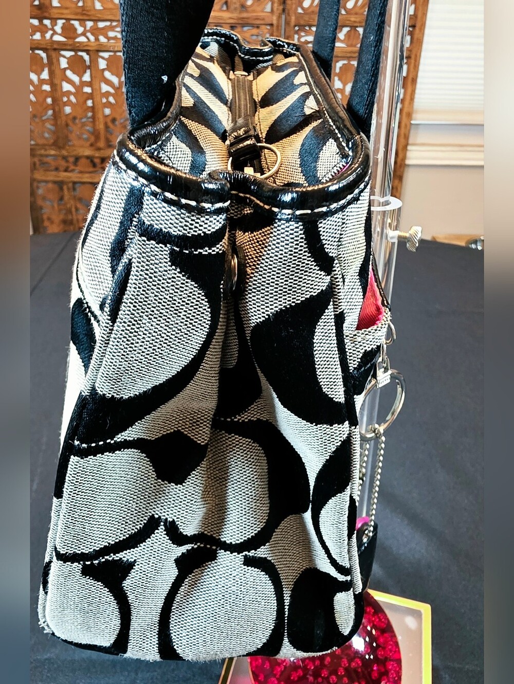 Coach Signature Canvas Black and Khaki Tote Bag - Picture 11 of 16
